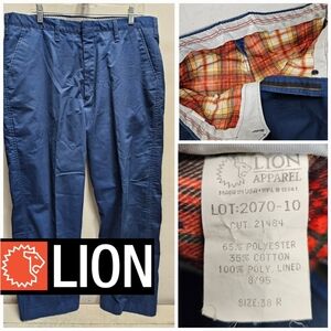 LION Apparel vintage flannel lined blue pants mens 38x30 uniform workwear